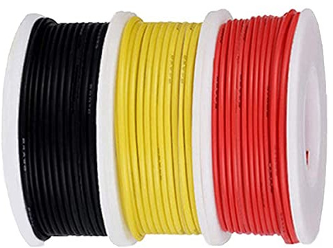 HAAMNING7 Kit di cavi di collegamento 22AWG, filo elettrico calibro 22 (7 m/23 piedi per ogni filo), isolamento in PVC da 300 V, fili solidi in rame stagnato, 3 colori (nero/rosso/giallo)