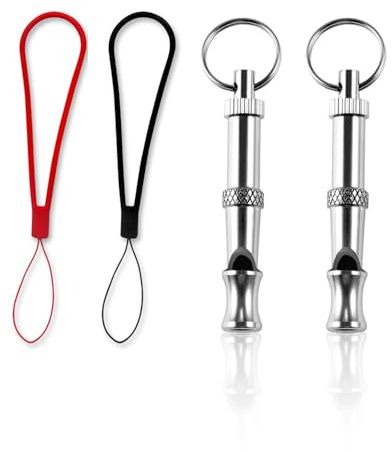 TOZBLEU 2 silbatos para perros ajustables profesional metal, silbato perro llamada ultrasónico, cordón llavero, adiestramiento canino control ladridos.