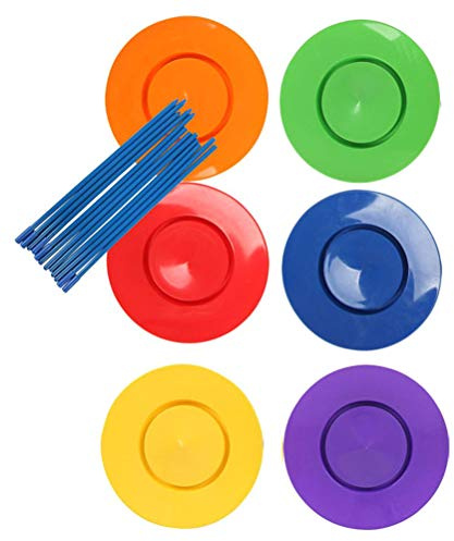 Chrees 6 ST Circus Skills Set, Jongleringstallrikar Set, 12 ST Sticks Jongleringsutrustning Kit Jonglering Rekvisita för Barn Vuxna Färgglada Plasttallrikar med Bärväska (Färgrik)