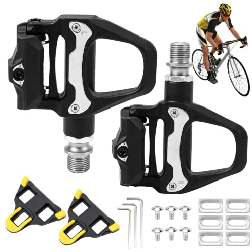 Pédales de Vélo, Compatible avec SPD, Cales de Pédales de Vélo, avec Crampons et Matériel Montage/Bicyclette Route Tension Réglable VTT, Trekking, VTT Plate Forme Plate