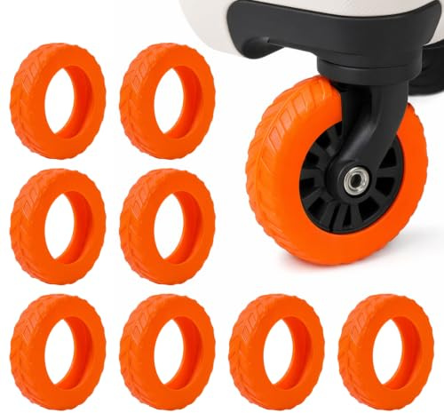 Kemay Upgraded Silicone Suitcase Wheel Protectors 8-Pack Anti-Noise Luggage Wheel Covers for 2-2.4 Inch Spinner Wheels Wear-Resistant Travel Accessories Small Suitcase Covers Protectors Orange