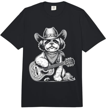 Cowboy Shih Tzu Jouant de la Guitare Musicien Chien Western Comfort Colors Adult Heavyweight T-Shirt