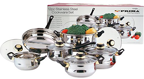 Prima Batteria di pentole in Acciaio Inox di Alta qualità, 12 Pezzi