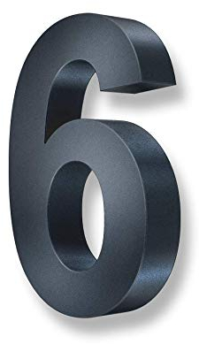 Metzler Número de Casa 3D - Revestimiento de Polvo Mate - Número de Casa Color Anthracita (RAL7016) - Incluye material de montaje - Altura 20 cm (Número 6)