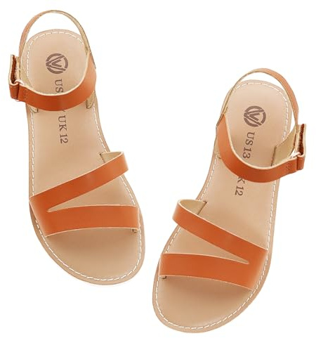 FLYFUPPY Girls Sandals Strappy Open Toe Outdoor Flats with Hook and Loop Kid Summer Shoes for Girls Big Kid 3 Brown