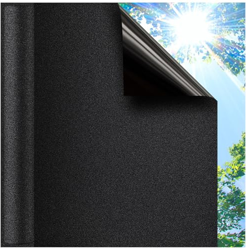 Coavas Blackout Window Film Privacy, 100% Light Blocking Window Cover, No Glue Removable Static Cling, Heat UV Blocking Room Darkening Renter Friendly for Bedroom, 17.5 x 78.7 Inch, Blackout