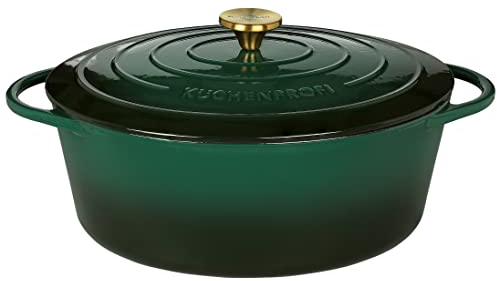 Küchenprofi 0402001133 - Casseruola in ghisa con coperchio, interno verde/nero, 33 cm, forno olandese, smaltata, per stufare, cuocere al forno, arrostire