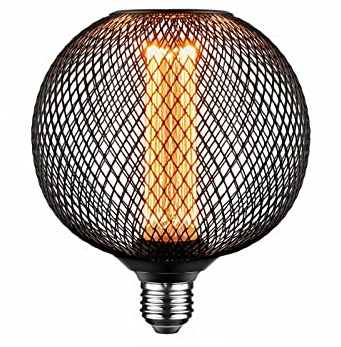 Next Glow LED Decorative Light Bulb | Black Metal Cage Vintage Edison Large Light Bulb for Home,Table Lamp Pendant Lighting | 3.5W Warm White 2200k Dimmable, E26 Medium Base Unique Decorative Bulbs