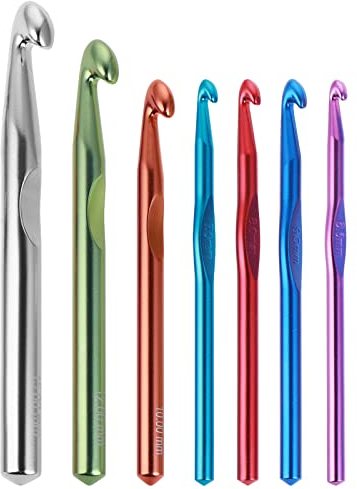 WLLHYF 7-teiliges Häkelnadel-Set mit Aluminiumgriff, Stricknadeln, riesige Metall-Häkelnadeln, klobige Häkelnadeln für arthritische Hände, Stricker-Enthusiasten, Häkelgarn, Basteldecken (Satz 1)