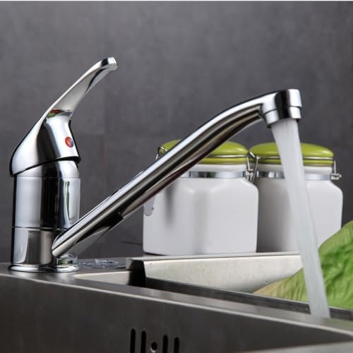 Kitchen Bathroom Sink Tap Single Lever Mono Basin Mixer Tap Faucet with Swivel Spout, Easy to Installation,with UK Standard Hose & Fittings Solid Brass Contruction Chrome Finished