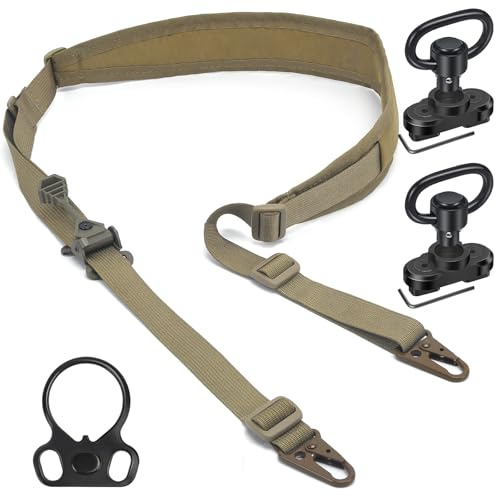 WarBull Padded 2 Point Sling, QD Swivel 2 Point Sling with HK Hook, Tactical Gun Sling for Rifle, Shotgun, and Crossbow, Ideal Gift for Hunter, Shooting (Coyote Brown)