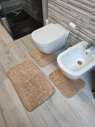 Set Tappeti Bagno Vintage 3 Pezzi in Poliestere 100% Tappeto Caldo Pelo corto Lavabo Doccia Vasca 50x80 cm, 2 Tappetini per Bidet Water Forma Rettangolare 50X40 cm Morbido Lavabile in Lavatrice (52)
