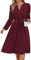 Yageshark Kleider für Damen Midikleid Langarm V-Ausschnitt Einfarbige Hemdkleid Elegant Casual Frauen Tunika Kleid (Wein,M)