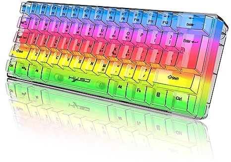 YIWENG V700T 61-tangenter RGB transparent speltangentbord USB-bakgrundsbelyst tangentbord ergonomisk design avtagbar kabel kompatibel med Windows 2000/XP/win7/win8/win10/win11/Vista/iOS eller senaste,