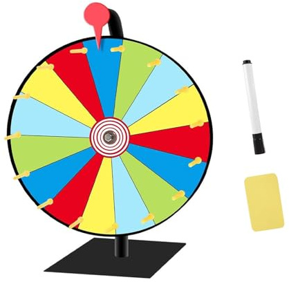 Lusacy Ruleta de La Suerte, Rueda de la Fortuna de Juguete, Ruleta de Juego con Soporte Que Puede Escribir y Limpiar con Pluma Borrable, 15 Tragamonedas