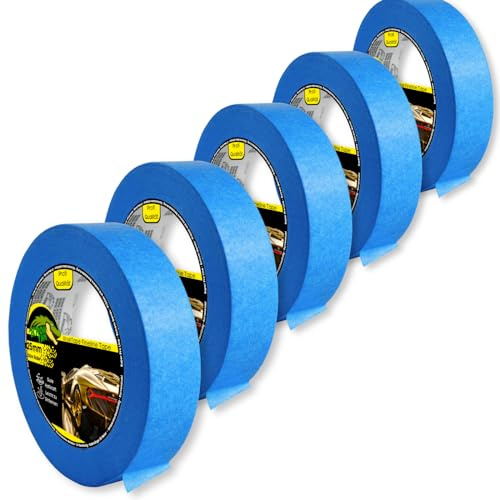 KrokTape 5x Goldband Abklebeband Lackierband 25mm x 50m Malerklebeband Abdeckband Maler Klebeband zum Streichen Lackieren Malerband Abklebeband Blau