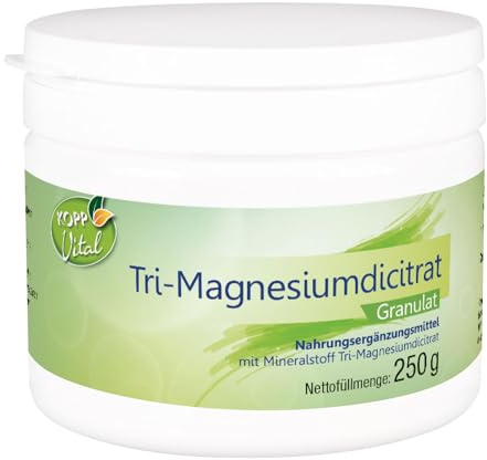 KOPP Vital® Tri-Magnesiumdicitrat Granulat | 250 g | ohne Gentechnik | Glutenfrei | Magensium | Mineralstoffe | Nahrungsergänzungsmittel