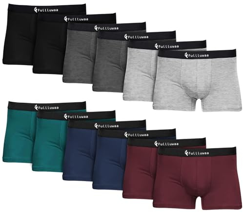Fullluwaa Calzoncillos Bóxer para Hombre (Pack de 12), Calzoncillos Bóxer Hombre, Suaves y Cómodos, Tela Elástica de Algodón, Diseño sin Etiquetas