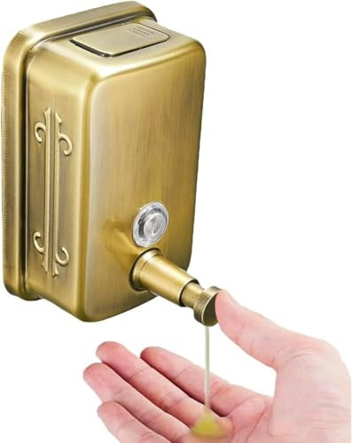 LSWYYP Handelsüblicher Seifenspender zur Wandmontage, Edelstahl, großes Fassungsvermögen, 500 ml, für Handseife, Anti-Rost-Design, für Badezimmer, Hotels, Restaurants oder den Heimgebrauch (Gold)