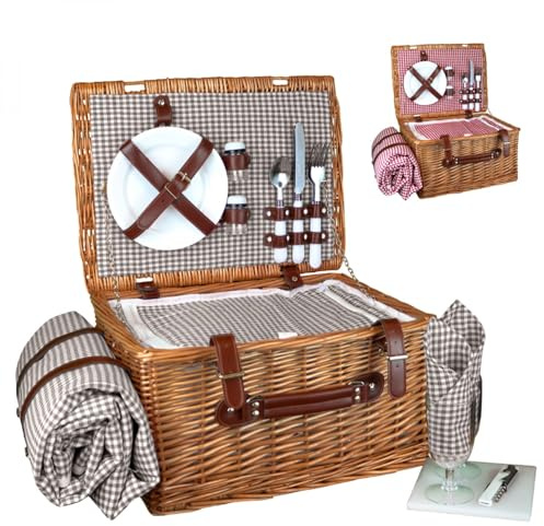 Linxor - Panier de Pique-Nique Isotherme avec Nappe et Accessoires - 2 Personnes - Plusieurs Coloris