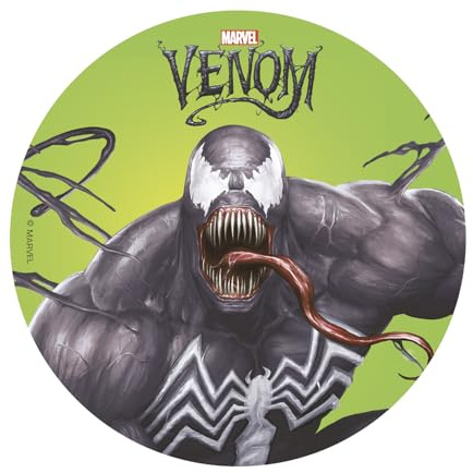 dekora - Décoration pour Gâteaux d’Anniversaire - Cake Topper Venom 20 cm - Disque en Azyme Comestible pour Gâteau Sans Gluten, Sans Sucres Ajoutés, Sans Lactose - Convient aux Végétariens