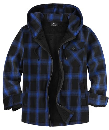 JACKETOWN Veste de Bûcheron Homme Veste Chemise Doublée pour Capuche à Carreaux Flanelle Fermeture éclair Sherpa de Trekking D'hiver Chemise Flanelle Vêtements(Bleu Noir M)