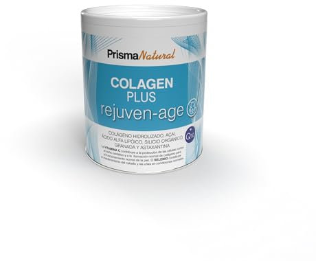 Prisma Natural Colagen plus rejuven-age Colageno en Polvo con Ácido Hialurónico y Vitamina C. Suplemento Antiedad para Articulaciones, Huesos, Piel, Uñas y Pelo, lata 300 g