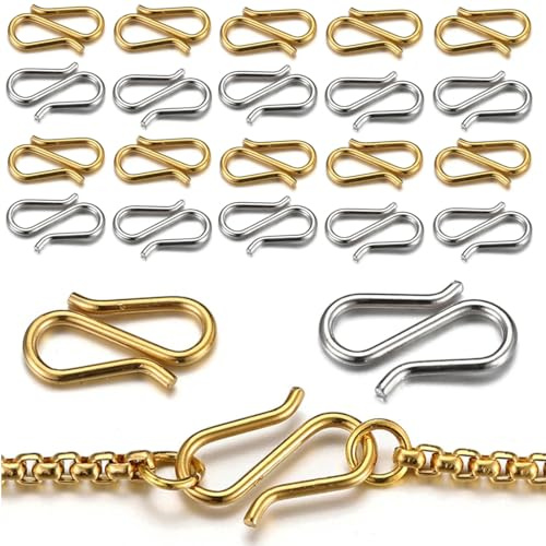 KIRZAX Juego de 40 cierres dobles abiertos en forma de S, acortadores de acero inoxidable para collares y pulseras, cierres de clip para collares, conectores para pulseras, fabricación de joyas