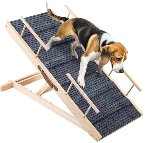 LN COZY CORNER Adjustable Wooden Dog Ramp Heavy Duty 30-60cm Foldable Pet Ramp with Non-Slip Carpet 100kg Capacity for Cars Beds Sofas Safe for Large & Small Dogs