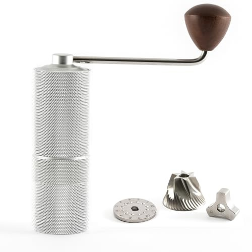 Hanseküche Kaffeemühle - Manuelle Kaffeemühle mit Präzisions-Edelstahlmahlwerk und Holzgriff - Kegelmahlwerk für Espresso, Espressomühle, Edelstahl (Silber Matt))
