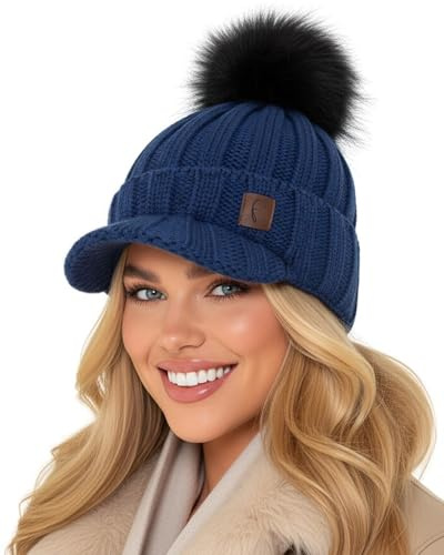 Baesics Wintermütze Royalblau Cap Style Damen Herren – Gefütterte Bommelmütze mit Kunstfell Pompon, Strickmütze Beanie Stil, Made in EU, One Size, Warm & Elastisch mit Fleecefutter