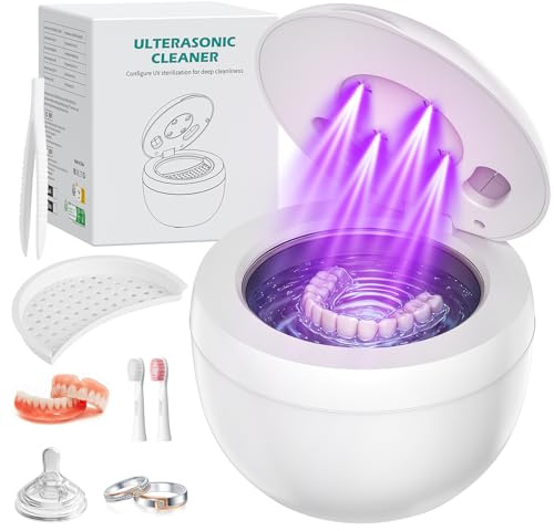 SHINER 45000Hz Pulitore dentale a ultrasuoni Dotato di lampada UV e 4 modalità, pulitore dentale a ultrasuoni da 200 ml, adatto per protesi dentarie, apparecchi di contenzione e gioielli