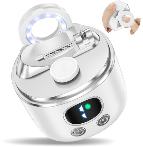 Coupe-ongles électrique rechargeable par USB - Machine à polir et à ongles automatique avec lumière LED - 3 vitesses - Coupe-ongles automatique - Calme - Blanc