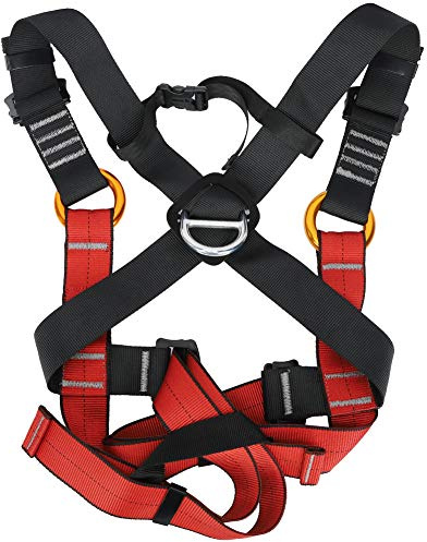 RASTKY Black Red Polyester Children Climbing Safety Belt Strong Full Body Harness for Driving, Rock Climbing, Ideal for 3-10 Years Old (Black and red large size (10-14 years old))