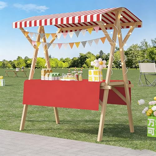 Soporte de exhibición de madera para mercado, carrito de empuje portátil con toldo para venta al aire libre, puesto de vendedores de alimentos callejeros, para ventas y eventos