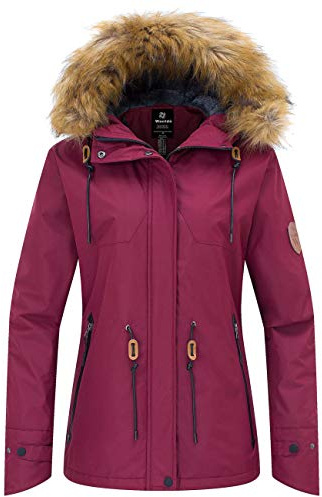 Wantdo Giacca Outdoor Primaverile Giacca da Neve in Pile Warm Giacca da Ciclismo Sport Abbigliamento da Sci Taglia Forti Donna Rosso Vino M