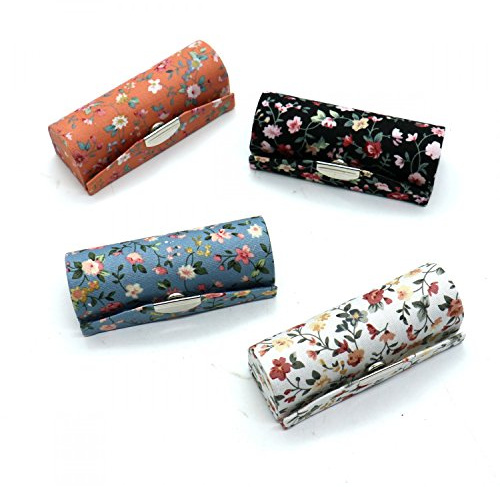 SenseYo 4 Pcs Ladies Floral Lipstick Case Holder with Mirror, Cosmetic Storage Kit Makeup Travel Cases Organizer Bag for Purse