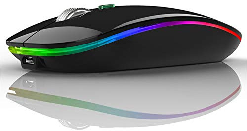 Uiosmuph G12 Wireless Mouse, 2.4GHz with USB Receiver & USB C Adapter, Slim Rechargeable Silent Wireless Mouse for Laptop, PC, Macbook, Windows, Mac OS- Black