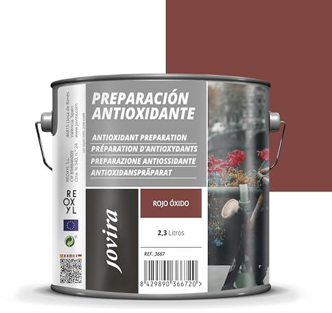 JOVIRA PINTURAS Preparación Antioxidante Metal. Pintura tratamiento superficies de metal anti oxido. Imprimación uso general, Protección total. Anti oxidante. (2,3 Litros, Rojo) D-11