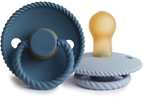 FRIGG Rope Schnuller 2 Packung | Latex Schnuller |BPA-Frei |Hergestellt in Dänemark | Symmetrischer Sauger in Kirschform (Ocean View/Powder Blue, Größe 1 (0-6 Monate))