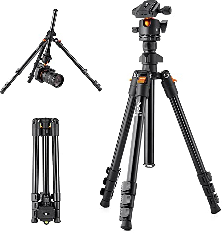 K&F Concept Reisestativ 62,99 Zoll Kamerastativ für DSLR Tragbares Aluminium Reisestativ mit 360 Grad Panorama Kugelkopf Schnellspanner