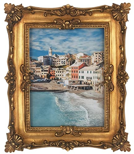 Satisfive 8×10 Vintage Picture Frame, Ornate Bronze Photo Frames with Mat Antique Gold Picture Frames with Glass Front for Tabletop Wall Hanging (8×10 inch, Bronze Gold)
