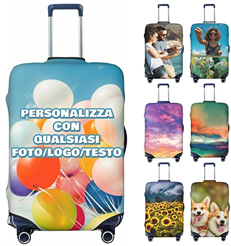 Copri Valigia Personalizzato con Foto, Nome e Testo, Copertura per Valigia da Viaggio Elasticizzata e Lavabile, Protezione Bagaglio Antigraffio con Design Fronte Retro, Idea Regalo per Viaggiatori, S