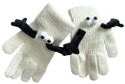 Skeadex Handschuhe Herren Damen Winterwarme Magnethandschuhe Winterhandschuhe Touchscreen Anti Rutsch Winddicht Handschuhe Partnerhandschuhe zum Autofahren Radfahren Skifahren Arbeiten Outdoor (Weiß)