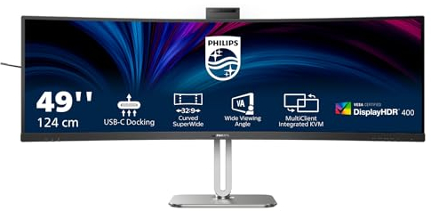 Philips 49B2U5900CH - 49 Zoll QHD Curved Monitor, 75Hz, VA, 4ms, HDR400, KVM, Webcam, Höhenverstellbar, USB-C Docking, Lautsprecher (5120 x 1440, HDMI 2.0 / DP 1.4 / USB-C 1)