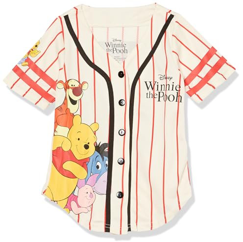 Disney Nalle Puh basebolltröja för flickor, klassisk nätskjorta med knapprad, elfenben/röd, 10-12, Elfenben/röd, 10-12