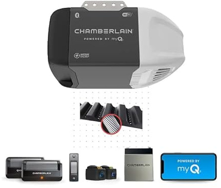 Chamberlain B2211T 1/2 HP Smart Quiet Belt Drive Garage Door Opener with Battery Backup