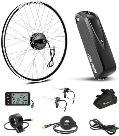 YOSE POWER Kit de conversión de bicicleta eléctrica de 26 pulgadas, 36 V, 350 W, motor trasero, kit de conversión de bicicleta eléctrica para piñón, casete con controlador integrado, batería Hailong