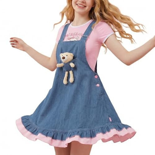 CutiePlusU Dam, ledig denim, suspenderklänning, sommar, jeansklänning – björn, baby, denim, overaller, klänning, blå, M