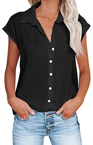 Musselin Bluse Damen Große Größen Leinenbluse Sommer Leicht Leinenhemd Kurzarm V-Ausschnitt Leinen Shirts Elegant Kurzarmshirt Hawaii Damenbluse Sommermode 2024 Blusen Tuniken Damen Lässige Oberteil